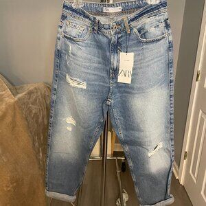 Zara Relaxed Cropped Jeans Light Denim